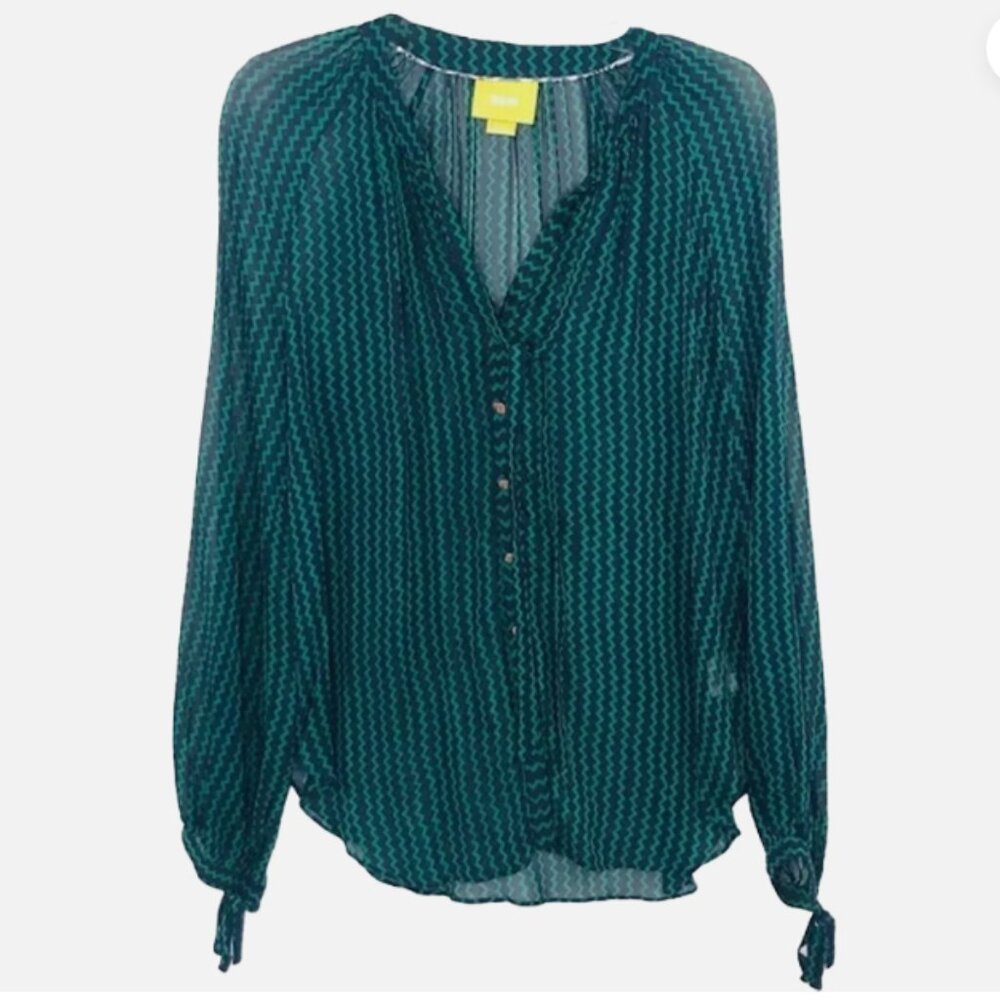 Maeve Teal and Navy Blouse Anthropologie NWT